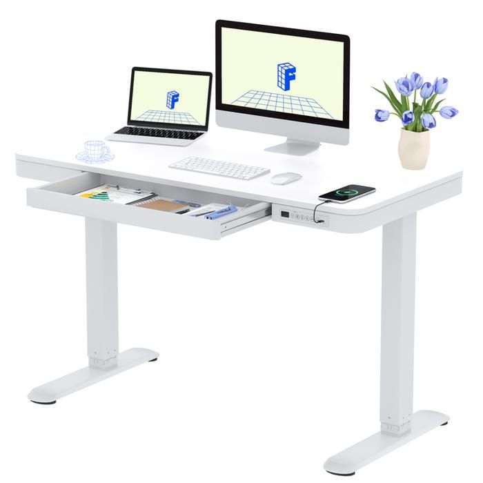 FlexiSpot Q3 Bureau Assis Debout 120x60cm avec Affichage LED Fonction Mémoire et Port USBTable Électrique avec Tiroir Blanc