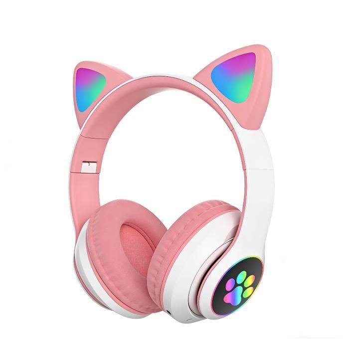 Casque pour enfants - écouteurs sans fil - LED - Bluetooth 5.0 - Protection sonore - Rechargeable - Rose