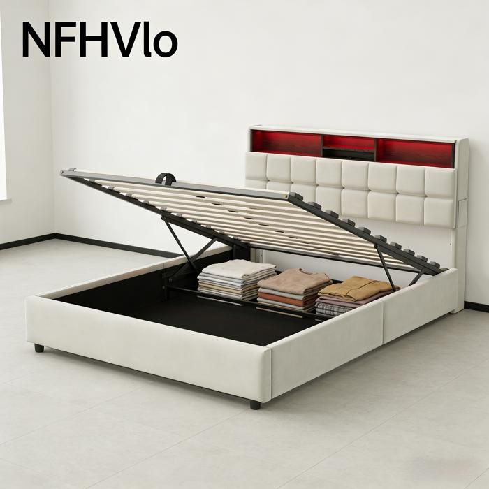 NFHVlo Lit coffre 160 x 200 Lit rembourré Lit double Lit coffre hydraulique Lit coffre hydraulique rembourré Lit coffre