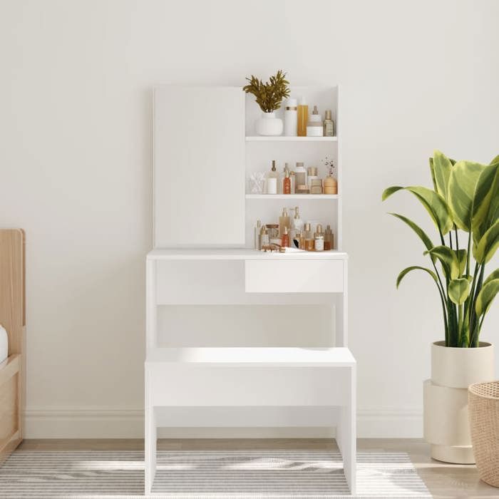 Blanc Table de Beauté - ZENCORE® Coiffeuse avec miroir - Blanc - 74 5x40x141cm Top273736481