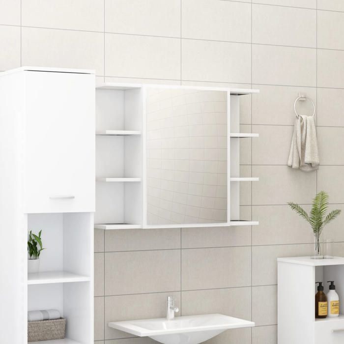 Meuble WC Blanc - Armoire à miroir - de salle de bain - Blanc Bois d’ingénierie 80x20.5x64 cm A547