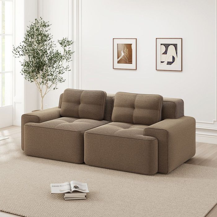 Canapé modulaire en velours côtelé - Marron - 204x104x69 cm - Siège profond 74 cm - Confort semblable à un nuage