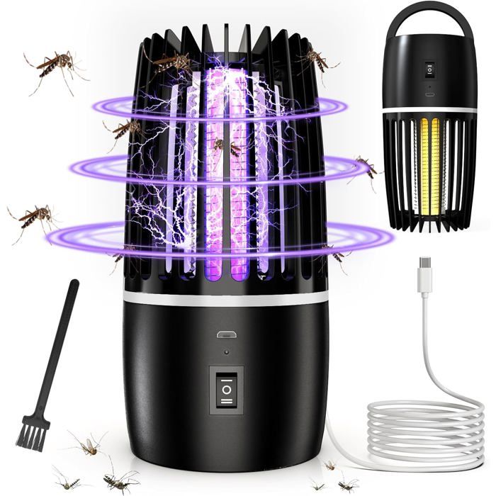 Lampe Anti Moustique Lampe électrique Anti Insectes 4000mAh Rechargeable USB Piège à Mouche Insectes 360 ° UV Électrique