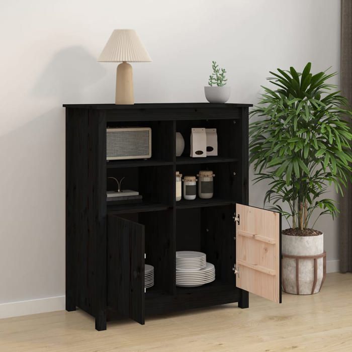 Armoire Vaisselier Durable - Noir - Buffet de cuisine - avec Rangement - Noir 83x41 5x100cm - Bois massif de pin LH9430662