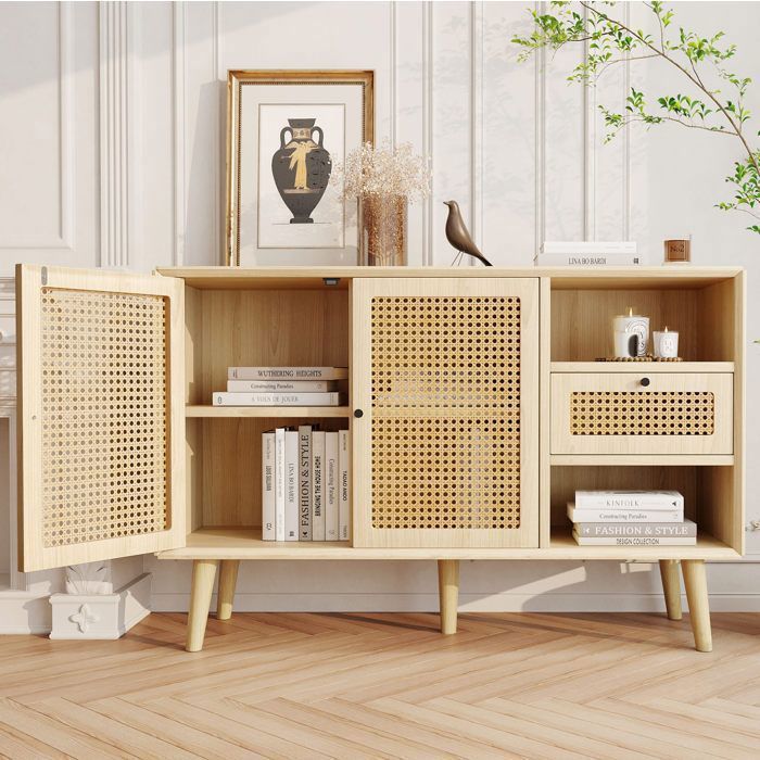 Buffet chêne L 120 x P 40 x H 80 cm 1 tiroir 2 portes magnétiques étagères réglables