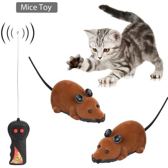 Souris télécommandée sans fil / Jouet électrique pour chat / Avec télécommande / Très interactif / Marron