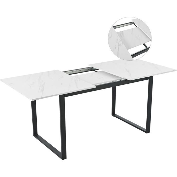 Table à Manger Extensible pour 6-8 Personnes - télescopique - Pieds en métal de Fer et Pieds tubulaires carrés - 140-180x80x75cm