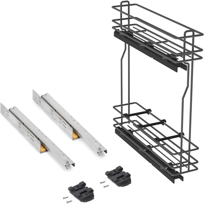 Chariot Porte Bouteilles extractible pour Meuble Bas de Cuisine Module 150mm Montage téral Gris Anthracite Meuble 150mm