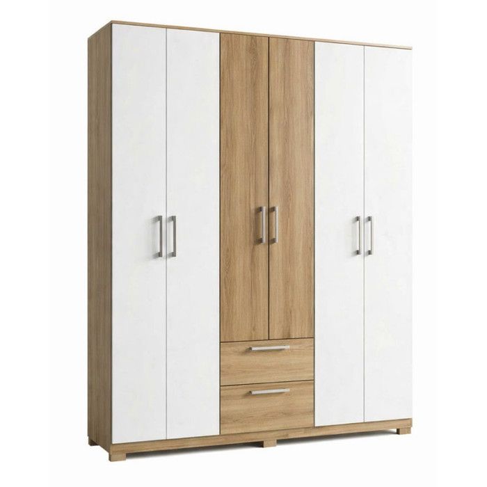 Armoire Dressing 6 Portes 2 Tiroirs 9 Niches Chêne et Blanc L 135.4 H 178 P 36.5 cm - L 135.4 x l 36.5 x H 178 cm Armoire Dressing 6 Portes 2 Tiroirs 9 Niches Chêne et Blanc L 135.4 H 178 P 36.5 cm - L 135.4 x l 36.5 x H 178 cm