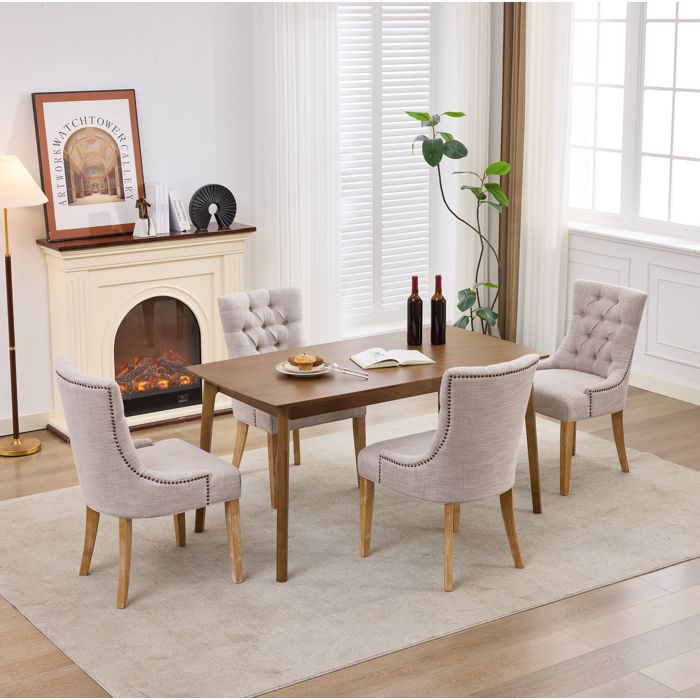 Chaise fauteuil de salle à manger tissu beige avec accoudoirs dossier capitonné lot de 2 à monter soi-même FOLYNA