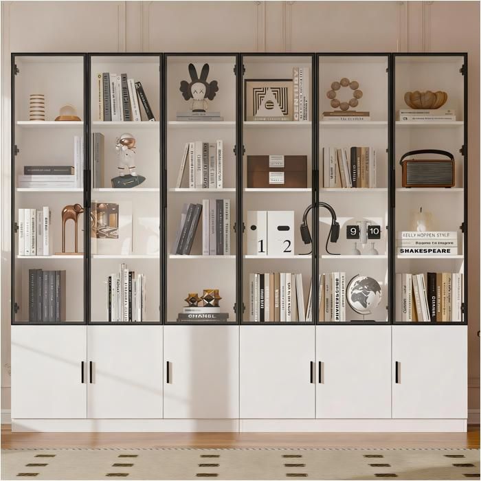 Vitrine 240x32x200 cm armoire haute avec 12 portes éclairage LED blanc Vitrine 240x32x200 cm armoire haute avec 12 portes éclairage LED blanc