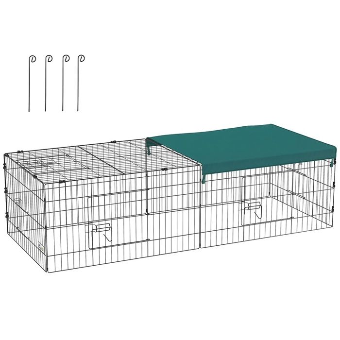 Parc enclos modulable acier avec bache pour lapins rongeurs petits animaux intérieur extérieur 185L x 75l x 50H cm vert