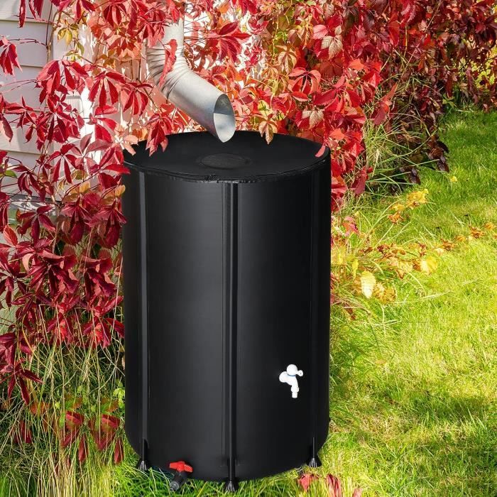100 Gallon Collecteur d'eau de pluie pliable avec filtre à mailles - Boîte à pluie pliable pratique, PVC noir