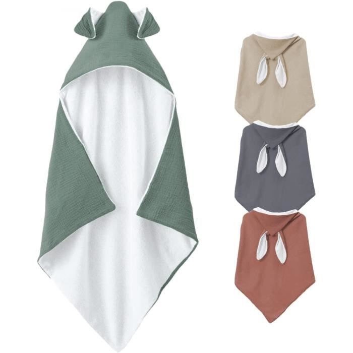 Cape De Bain Bébé Monsieur Bébé 75x75 Cm 100% Coton – Lapin Avec Capuche Oreilles | Sortie De Bain Douce & Absorbante