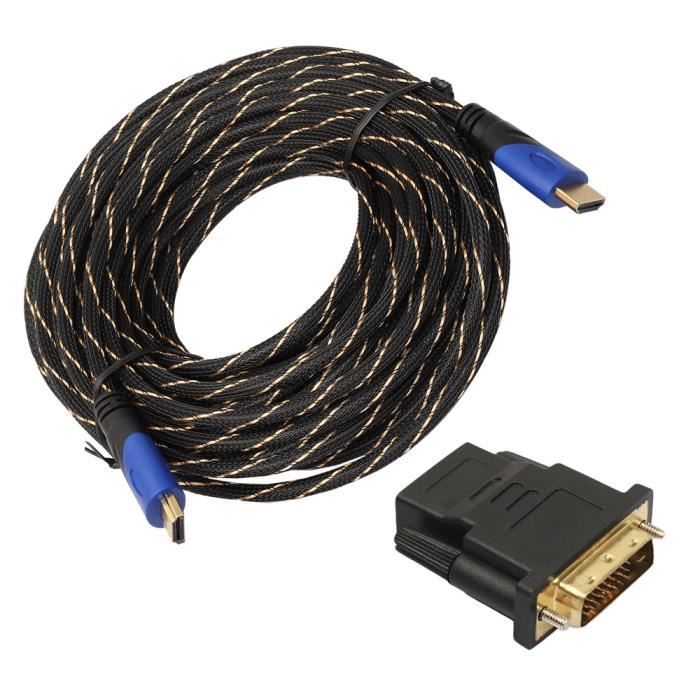 Câble HDMI tressé + Adaptateur DVI HD 3D pour PS3 Xbox HDTV Mètres 1080P DF 15M CJX61128847_1788