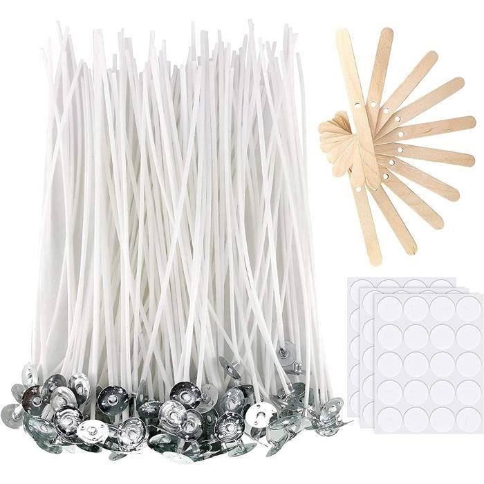 ALLAVA Lot de 50 mèches de bougie pour bougies, 10 cm, avec porte-mèche en bois, coton biologique naturel, pré-ciré avec cire de soja, mèches pour la