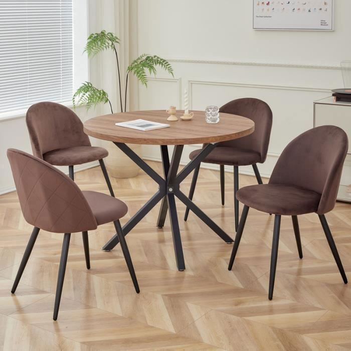 Lot de 4 chaises - Chaises de salle à manger style rétro -Pieds en métal rembourrés - 48 cm (L) x 43 cm (P) x 80 cm (H) -Marron