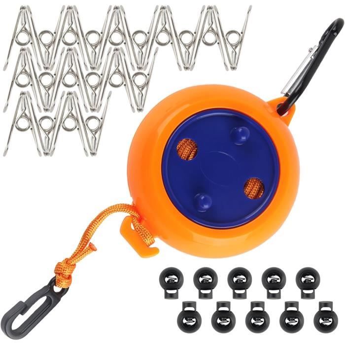 Corde à Linge Rétractable 10 M Avec 20 Pinces - Portable Pour Voyage, Camping, Salle De Bain, Jardin (Avec Boucles De Séparation)
