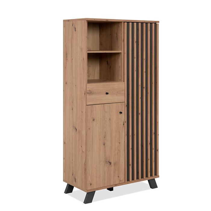 Buffet haut 2 portes 1 tiroir coloris chêne/anthracite Medan
