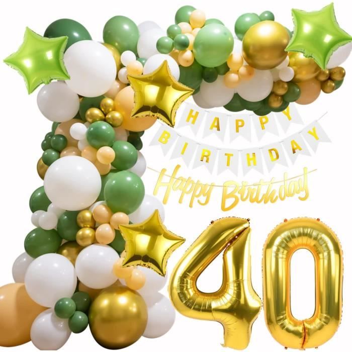 Kit Décoration Anniversaire 40 Ans Vert Or - Bannière, Ballons, Confettis, Numéro 40 - Fête Parfaite Homme Femme