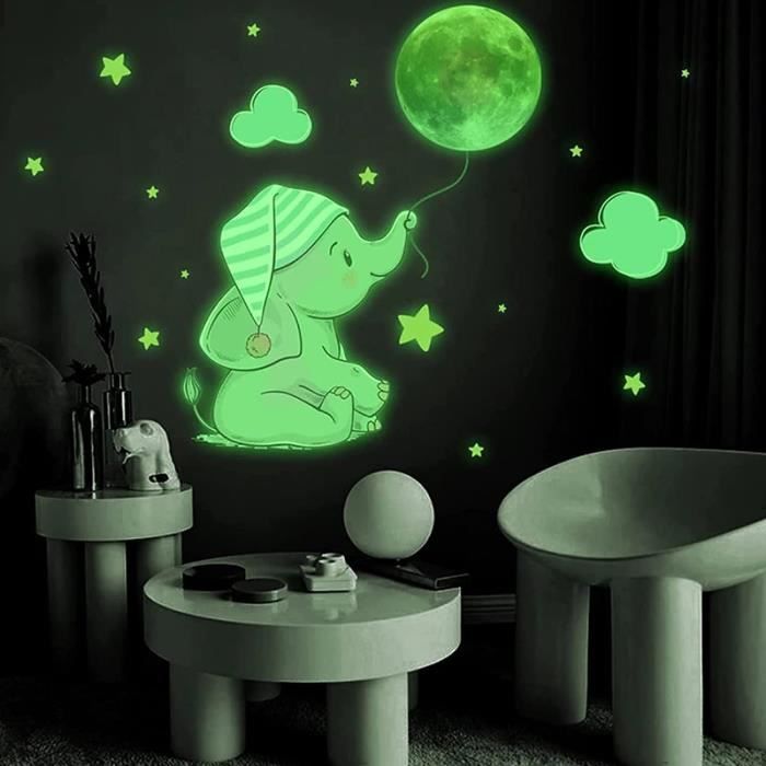 Na Autocollants Lumineux,Stickers Mural Éléphant Lumineux,Etoile Lumineuse Plafond,Autocollant Mural Lune Étoile Fluorescent[n1269]