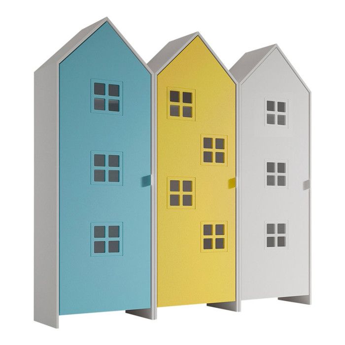 Pack - 3 Armoires Enfant Casami Bruges 171cm Bleu Jaune & Blanc Pack - 3 Armoires Enfant Casami Bruges 171cm Bleu Jaune & Blanc
