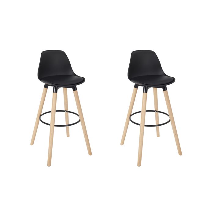 Lot de 2 Tabourets de Bar - HOME DECO FACTORY - Walt - Ergonomiques - Noir et Marron