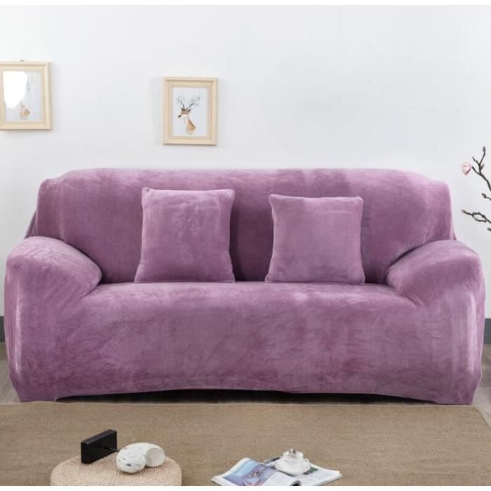 Housse de Canapé Velours 2 Places 145-185cm Élastique Spandex Revêtement de Canapé Épais Violet