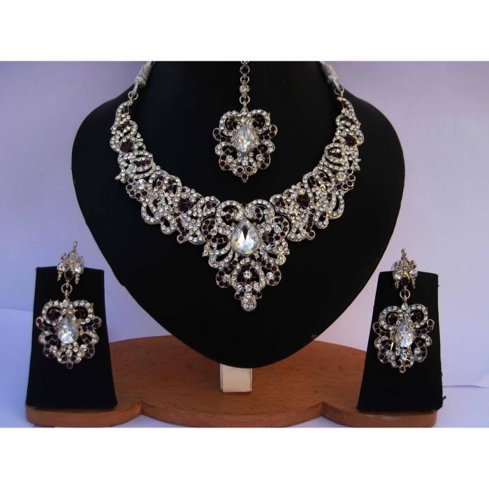 PARURE BIJOUX ARGENTÉ MARIAGE BOLLYWOOD FETE INDIEN Achat