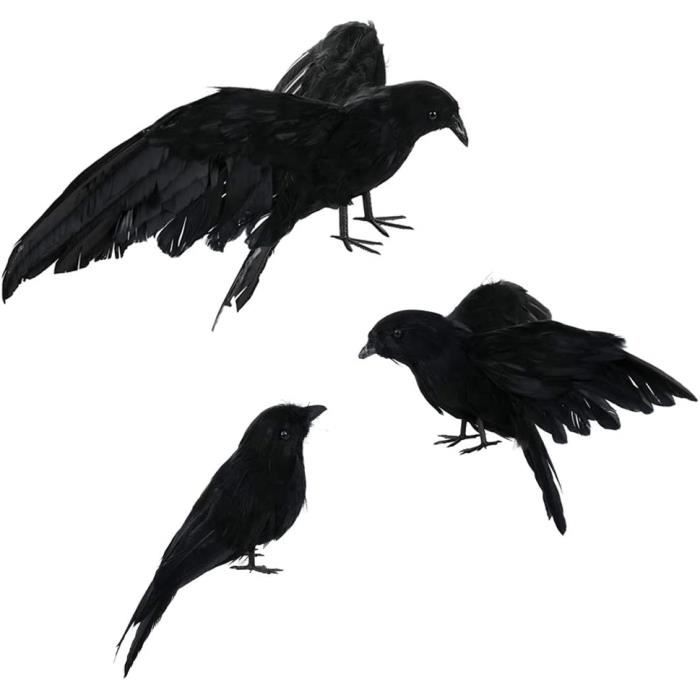Jodsen 3 Paquets Corbeaux D'halloween Corbeaux Artificiels à Plumes Décorations Réalistes Oiseaux Corbeau Effrayant à Plumes Noires Ornement Pour
