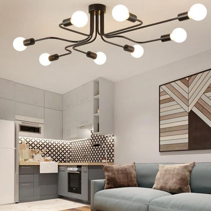 Plafonnier Rétro Yote - Industriel - Noir - 8 Lampes E27 60W