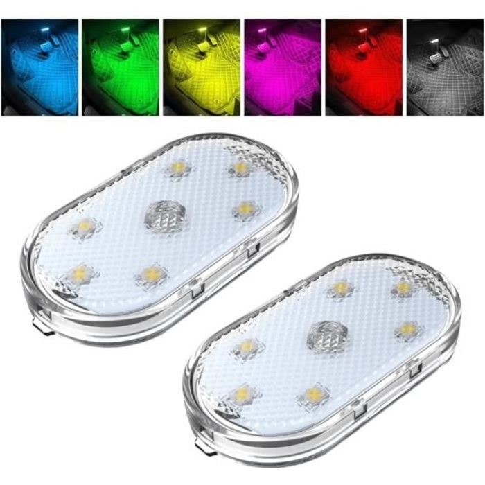 Éclairage Intérieur de Voiture 2Pcs RGB Éclairage Intérieur de Voiture LED Voiture Interieur Sans Fil Mini lampe USB-