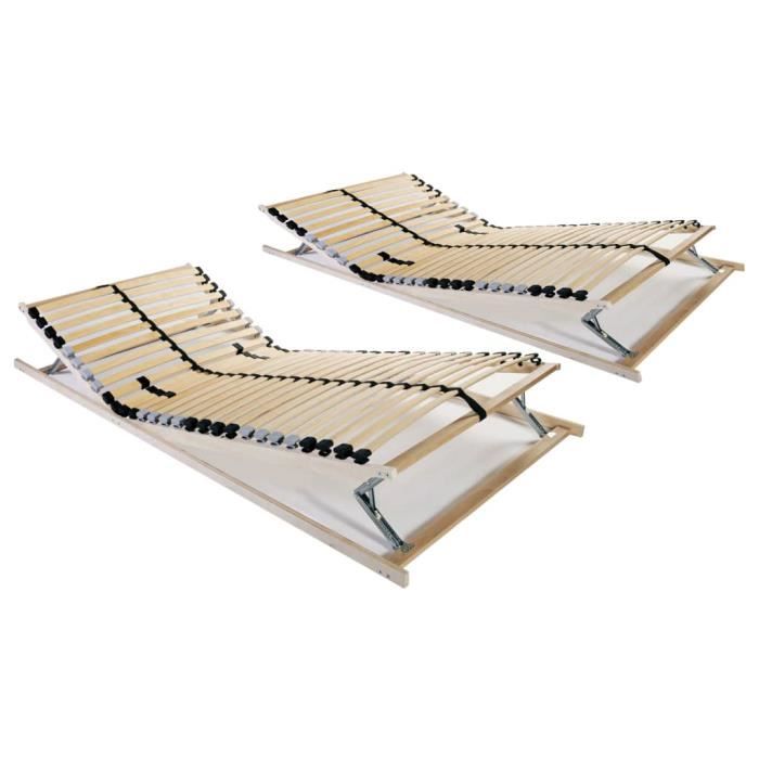 CHEZ STAR® Luxe Sommiers à lattes 2 pcs avec 28 lattes 7 zones 80x200 cm Haut de gamme FR3185