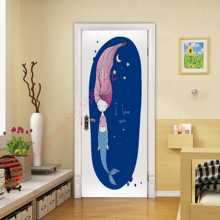 Sticker Porte 3D Fille Japonaise 73x205 Cm - Auto-adhésif, Décoration Chambre, Salon, Bureau