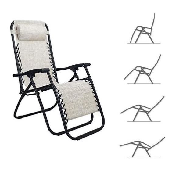 Fauteuil relax dextérieur inclinable - LOUIS - en tissu textilène BEIGE - Design moderne et confortable Fauteuil relax dextérieur inclinable - LOUIS - en tissu textilène BEIGE - Design moderne et confortable