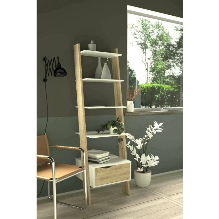 Dmora - Bibliothèque Angeline 55 1 x 48 1 x 180 4 cm blanc chêne Panneau effet bois Dmora - Bibliothèque Angeline 55 1 x 48 1 x 180 4 cm blanc chêne Panneau effet bois
