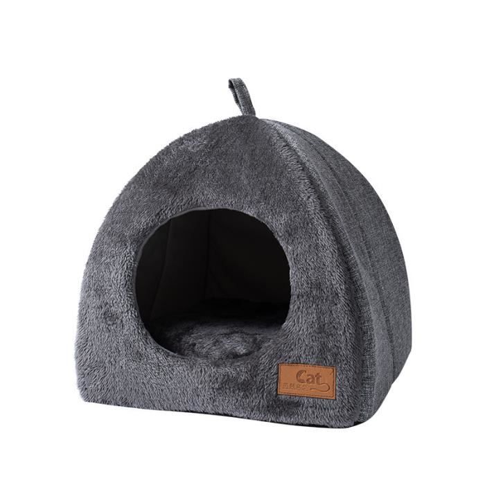 Lit niche pour chat - Gris - Coussin amovible - Lavable - Taille S