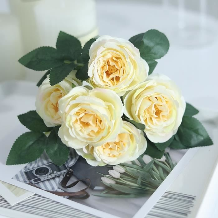 5 X Roses Orange Art Fleurs-Soie Fleurs 