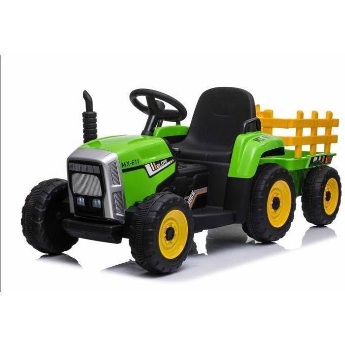Tracteur électrique WORKERS avec remorque - BENEO - Vert - 12V - Plastique - Grand siège - Télécommande 24 GHz