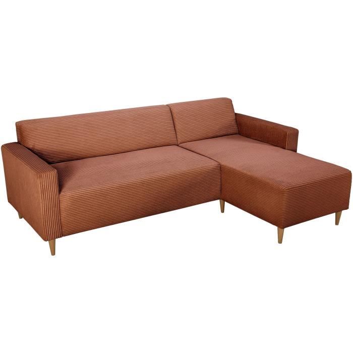 Canapé dangle fixe réversible - 4 places - BOB - Velours cotelé Terracotta - 197 x 138 x 65 cm