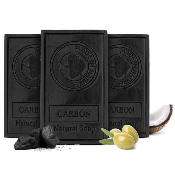 Lot de 3 savons au charbon actif vegetal - Savon noir visage et