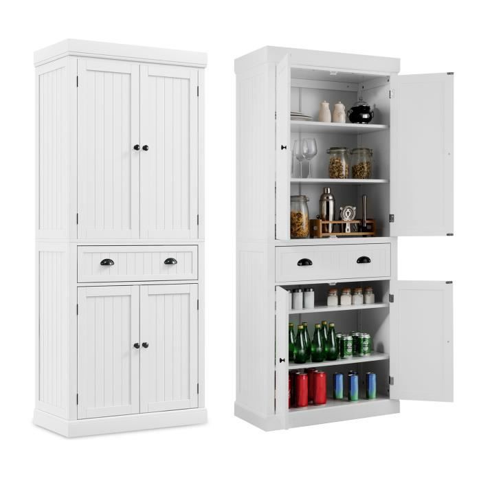 COSTWAY Buffet Armoire de Cuisine -4 Portes Tiroir 4 Étagères Réglables Dispositif Anti-renversement -Salon Salle à Manger