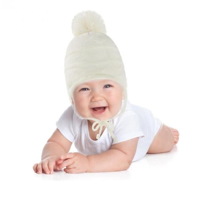 Bonnet D Hiver En Polaire Tricote Pour Bebe Bonnet De Pilote A Pompon Chaud Avec Oreillettes Pour 0 3t Blanc Cdiscount Pret A Porter