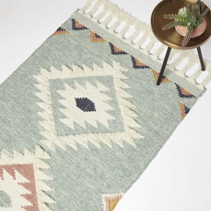 Tapis Kilim en laine bleu Tenali - HOMESCAPES - Moderne