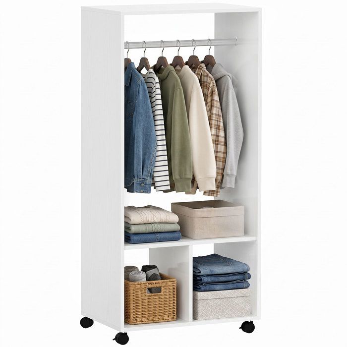HOMCOM - Armoire de rangement penderie - Panneaux de particules classe E1 - 60x40x128cm - Blanc HOMCOM - Armoire de rangement penderie - Panneaux de particules classe E1 - 60x40x128cm - Blanc