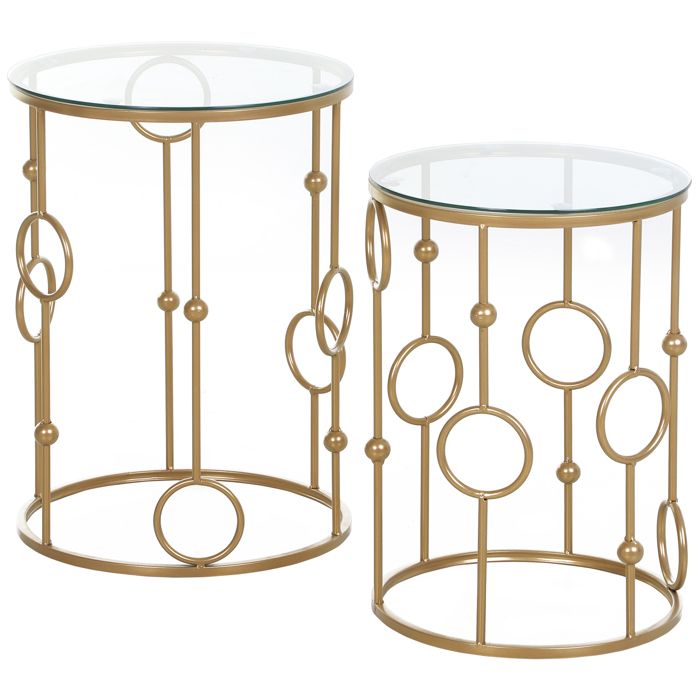 Tables basses gigognes - HOMCOM - lot de 2 rondes art déco Ø 41/36 cm verre trempé 5 mm - métal - doré