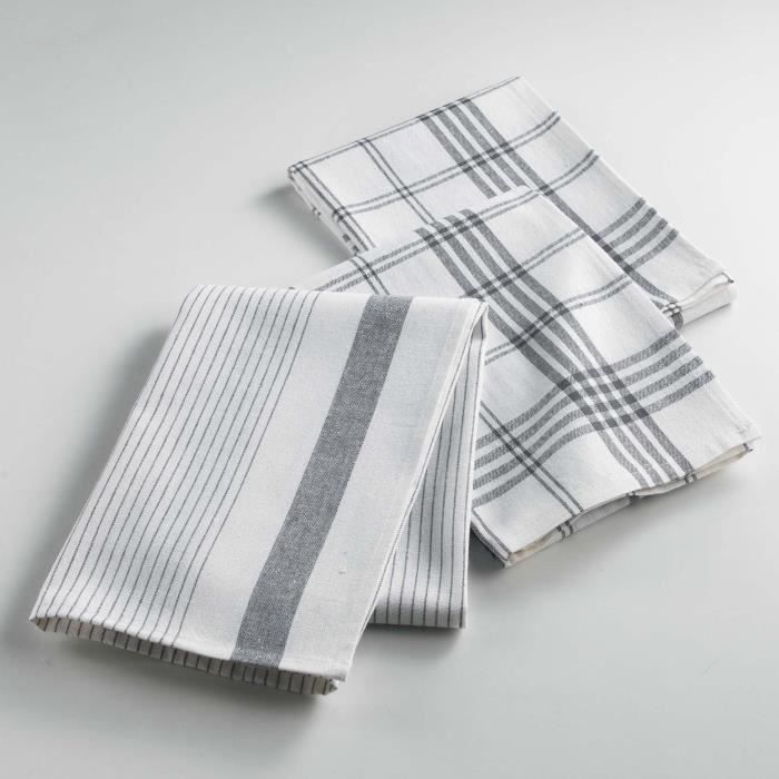 2 Torchons Coton Douceur D'Intérieur - 50x70 Cm, Tissé Loft Urbain Gris, Lavable 40°C