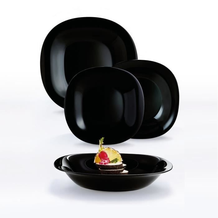 Service De Table Nordic 12 Pièces Excelsa - Céramique Noire Mate - 4 Assiettes Plates, 4 Creuses, 4 à Dessert - 11