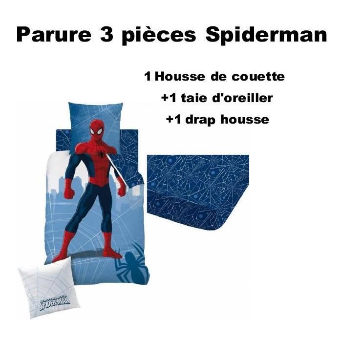 Parure De Lit Spiderman 140x200 Cm + Taie 63x63 Cm - 100% Coton, Réversible - Pour Enfant, Chambre à Thème, Literie Confortable