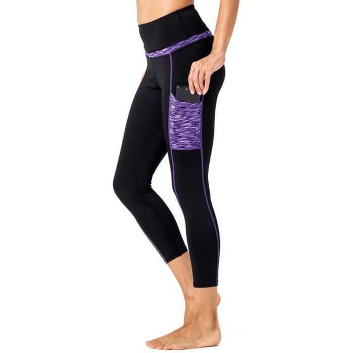 Femmes taille haute Yoga Pantalon Capri De Sport Fitness Running 3/4 Leggings Gym Poche 
